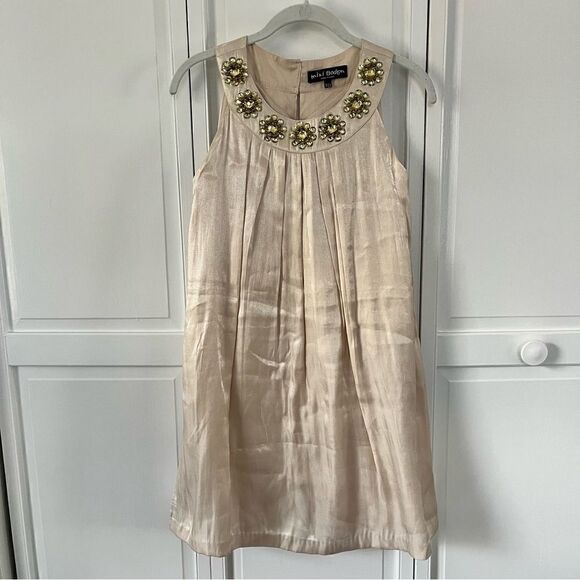 Mini Boden Champagne Metallic Jeweled Trapeze Special Occassion Dress Size 11/12 - Picture 1 of 16